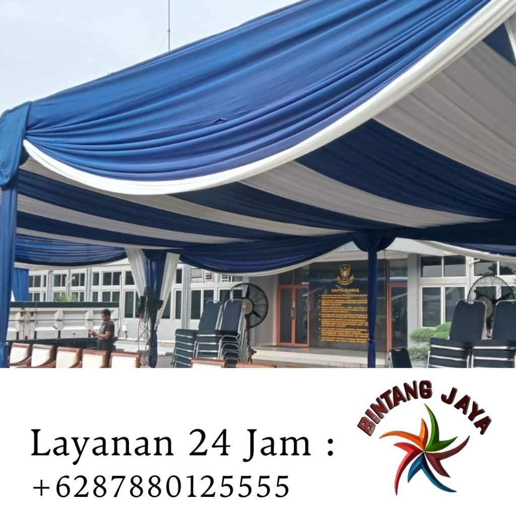Disewakan Tenda Serut Cover Biru Mewah Area Jakarta Pusat