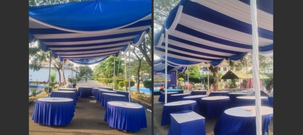 Disewakan Tenda Serut 5x12m Putih Biru Area Jakarta Utara