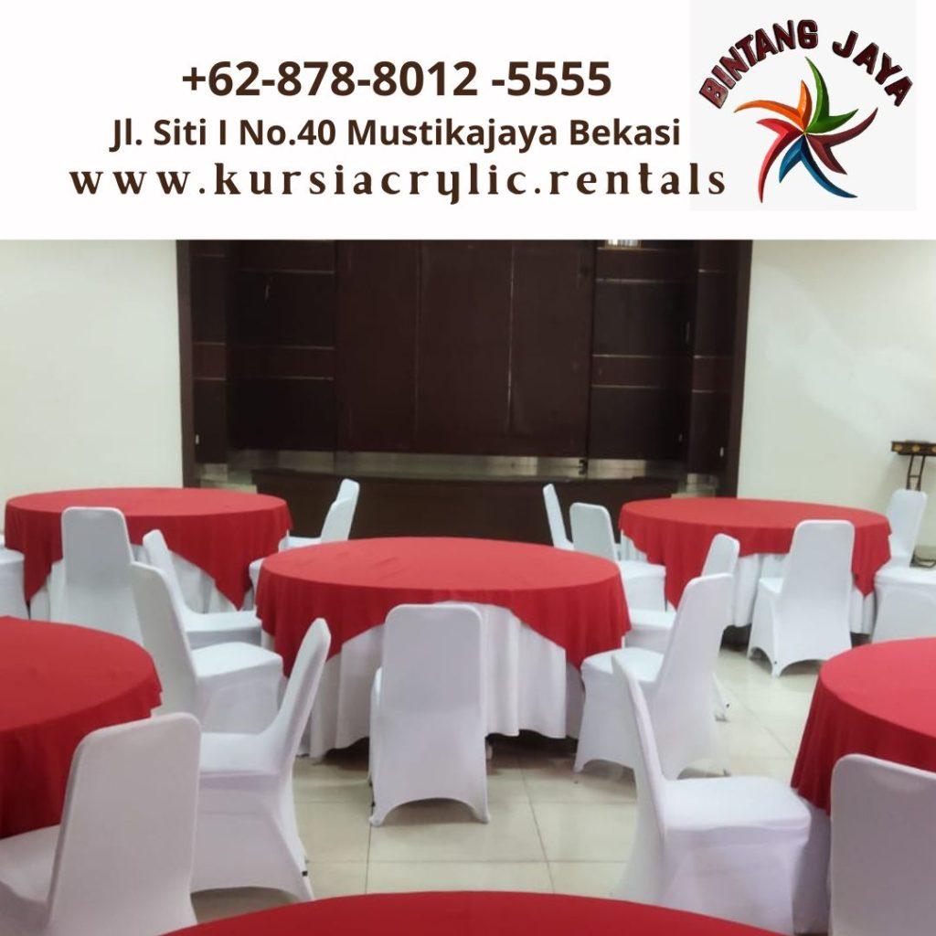 Sewa Meja Bundar Dan Kotak Cover Merah Putih Jakarta