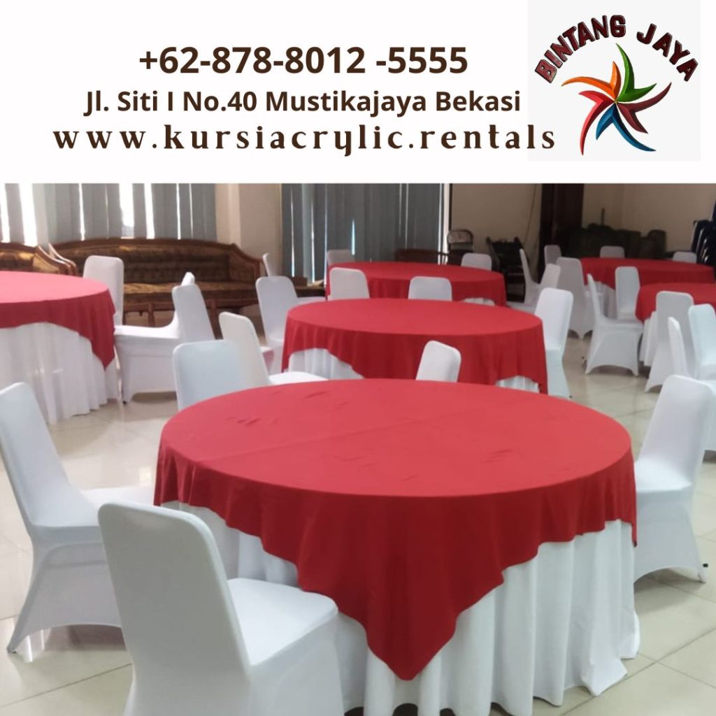 Sewa Meja Bundar Dan Kotak Cover Merah Putih Jakarta