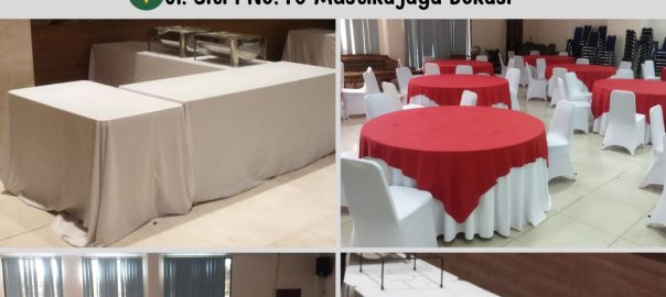 Sewa Meja Bundar Dan Kotak Cover Merah Putih Jakarta