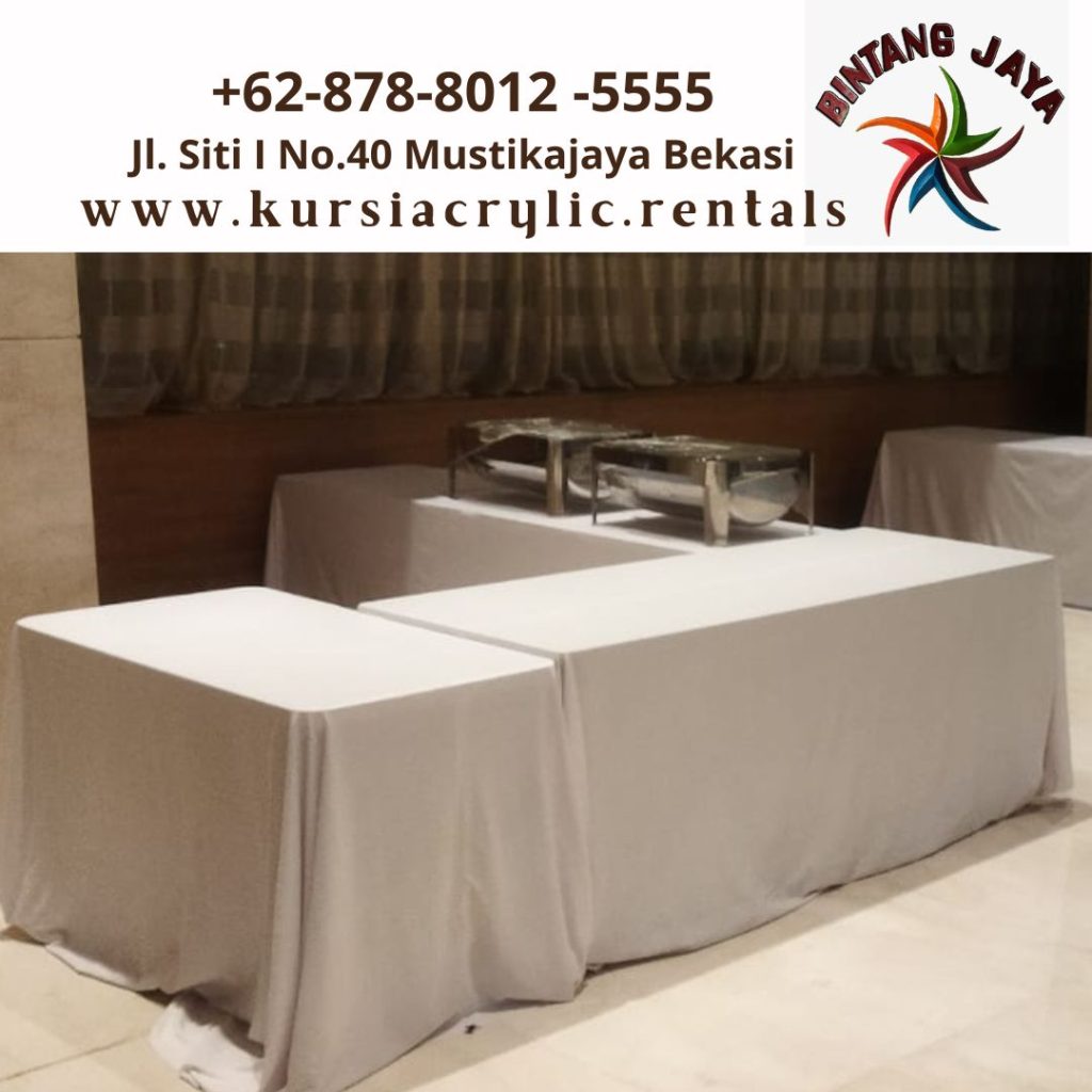 Sewa Meja Bundar Dan Kotak Cover Merah Putih Jakarta