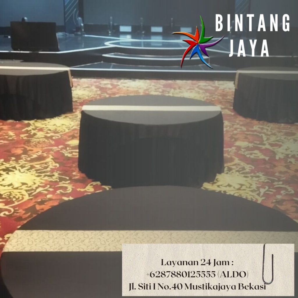 Menyewakan Round Table Meja Bundar D160cm Cover Hitam Tebar Area Jakarta