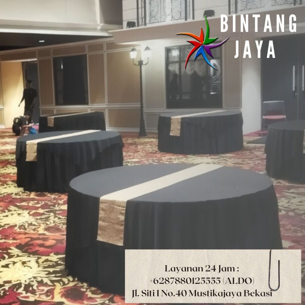 Menyewakan Round Table Meja Bundar D160cm Cover Hitam Tebar Area Jakarta