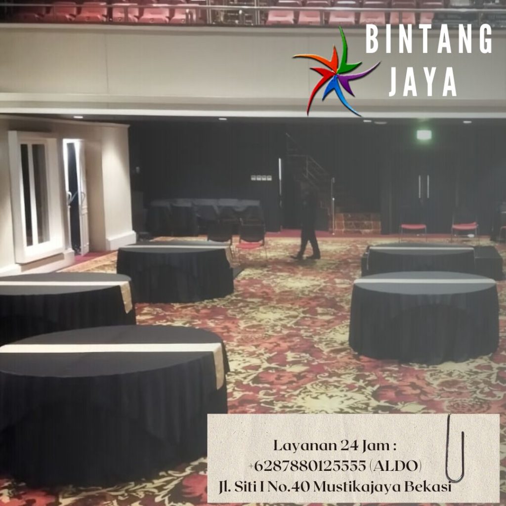 Menyewakan Round Table Meja Bundar D160cm Cover Hitam Tebar Area Jakarta