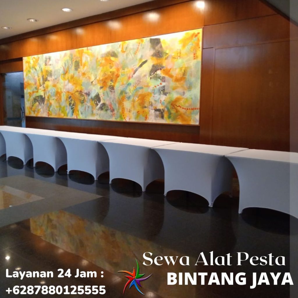 Jasa Sewa Meja Kotak Taplak Ketat Putih Area bogor