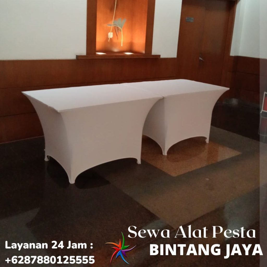 Jasa Sewa Meja Kotak Taplak Ketat Putih Area bogor