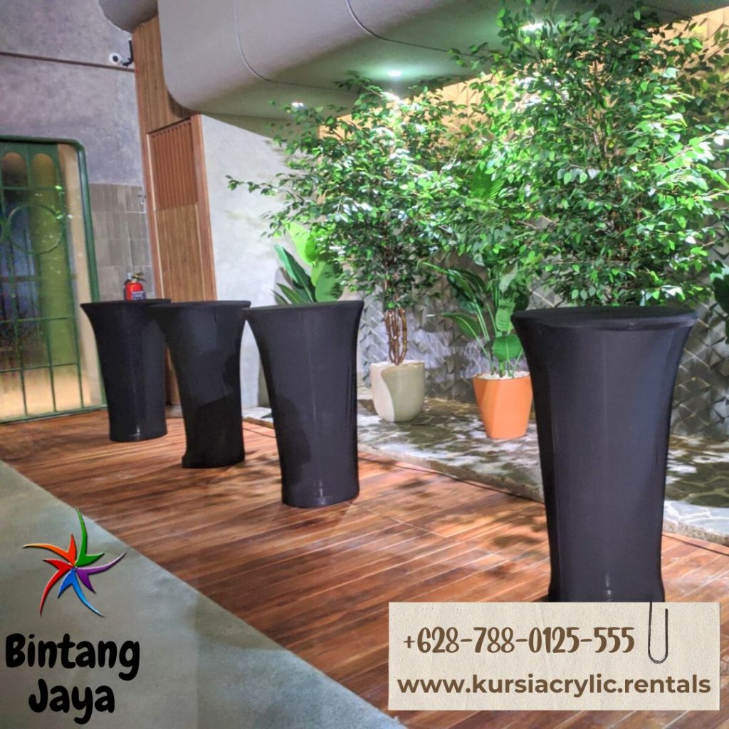 Pusat Sewa Meja Barstool Ketat Cover Hitam Mewah Area Cirebon