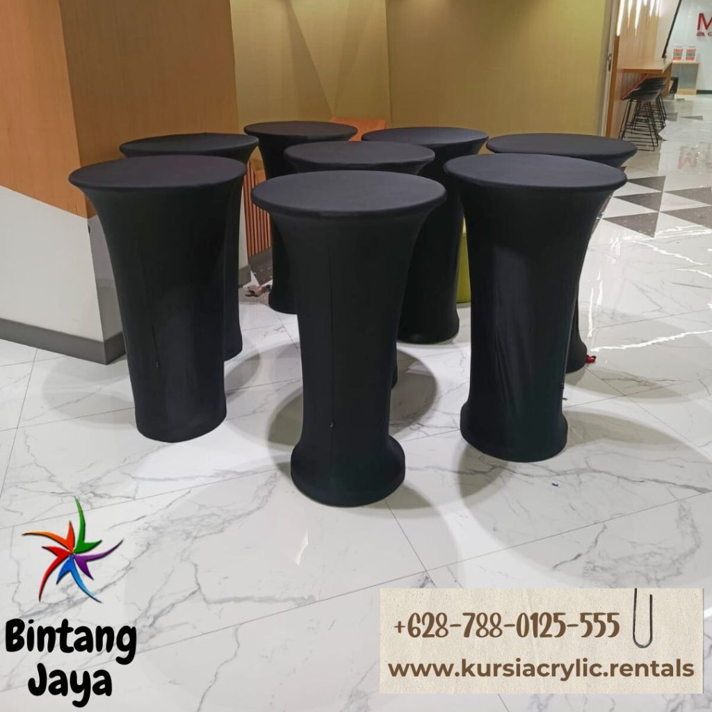 Pusat Sewa Meja Barstool Ketat Cover Hitam Mewah Area Cirebon