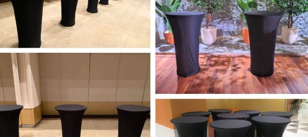 Pusat Sewa Meja Barstool Ketat Cover Hitam Mewah Area Cirebon