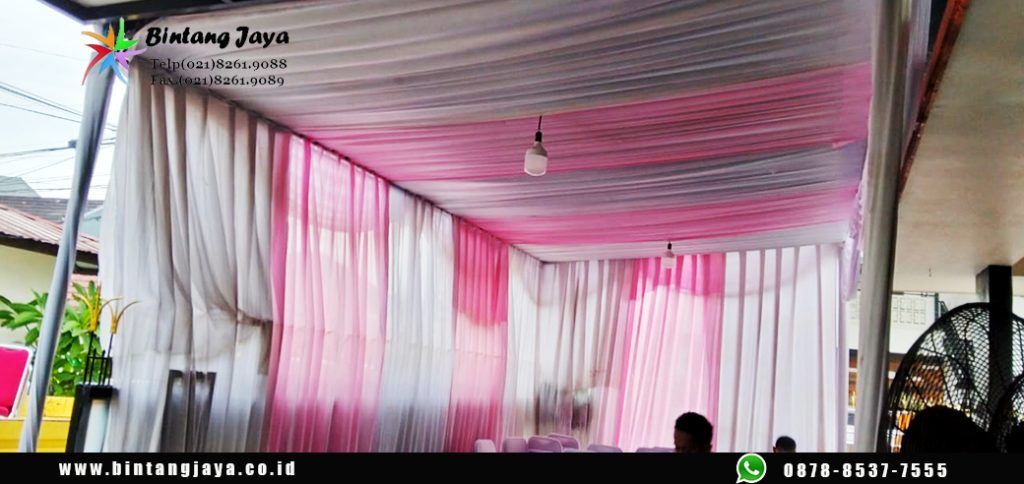 Sewa Tenda Dekora Kain rempel Serut Putih Pink di Jakarta