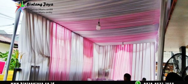 Sewa Tenda Dekora Kain rempel Serut Putih Pink di Jakarta