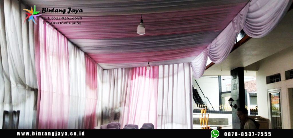 Sewa Tenda Dekora Kain rempel Serut Putih Pink di Jakarta