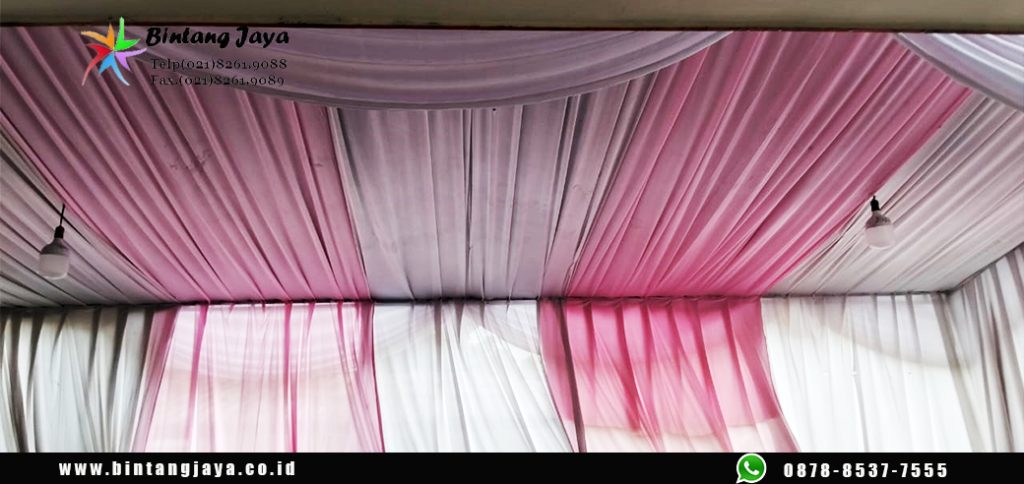Sewa Tenda Dekora Kain rempel Serut Putih Pink di Jakarta