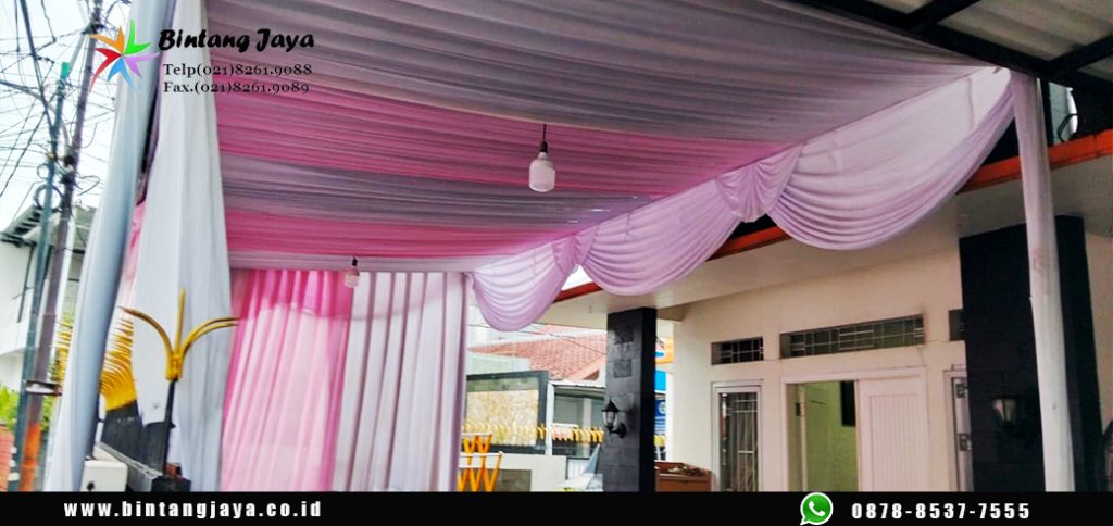 Sewa Tenda Dekora Kain rempel Serut Putih Pink di Jakarta