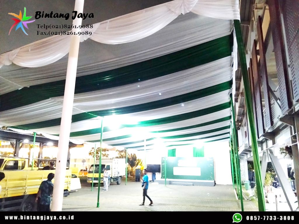 Rental Tenda Serut Hijau Putih Plus Poni Putih Jakarta