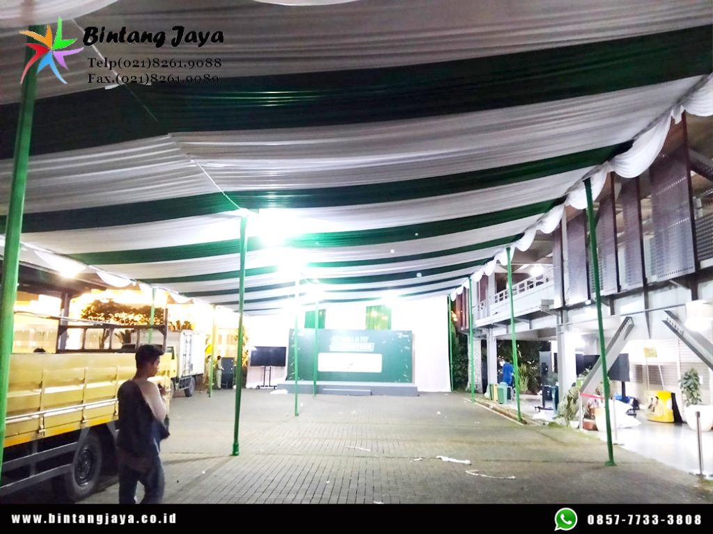 Rental Tenda Serut Hijau Putih Plus Poni Putih Jakarta