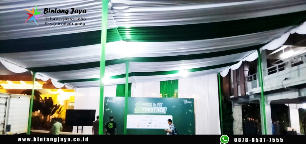 Rental Tenda Serut Hijau Putih Plus Poni Putih Jakarta