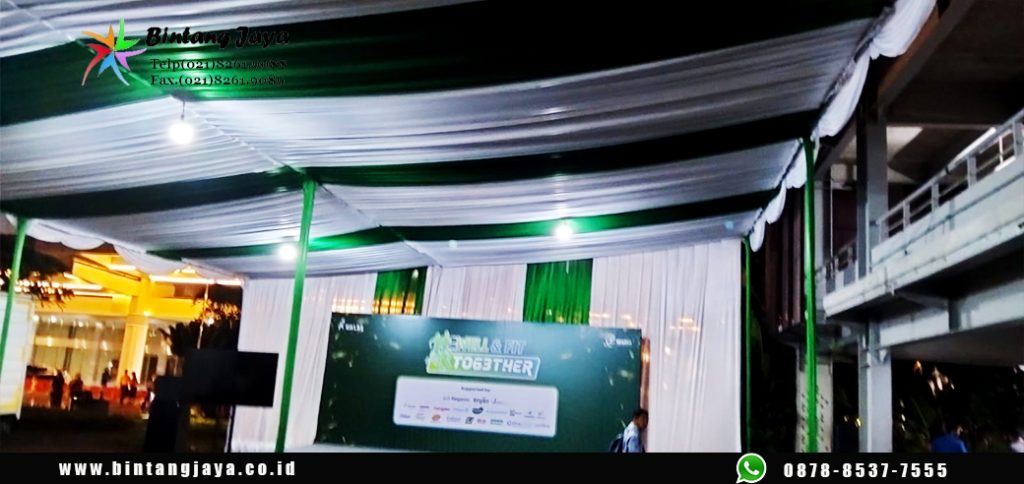 Rental Tenda Serut Hijau Putih Plus Poni Putih Jakarta