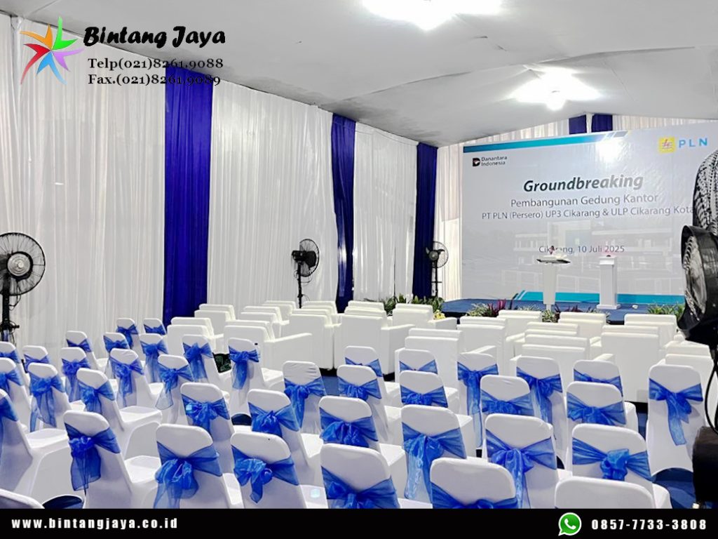 Sewa Tenda Plafon Tirai Biru Putih Cikarang Bekasi