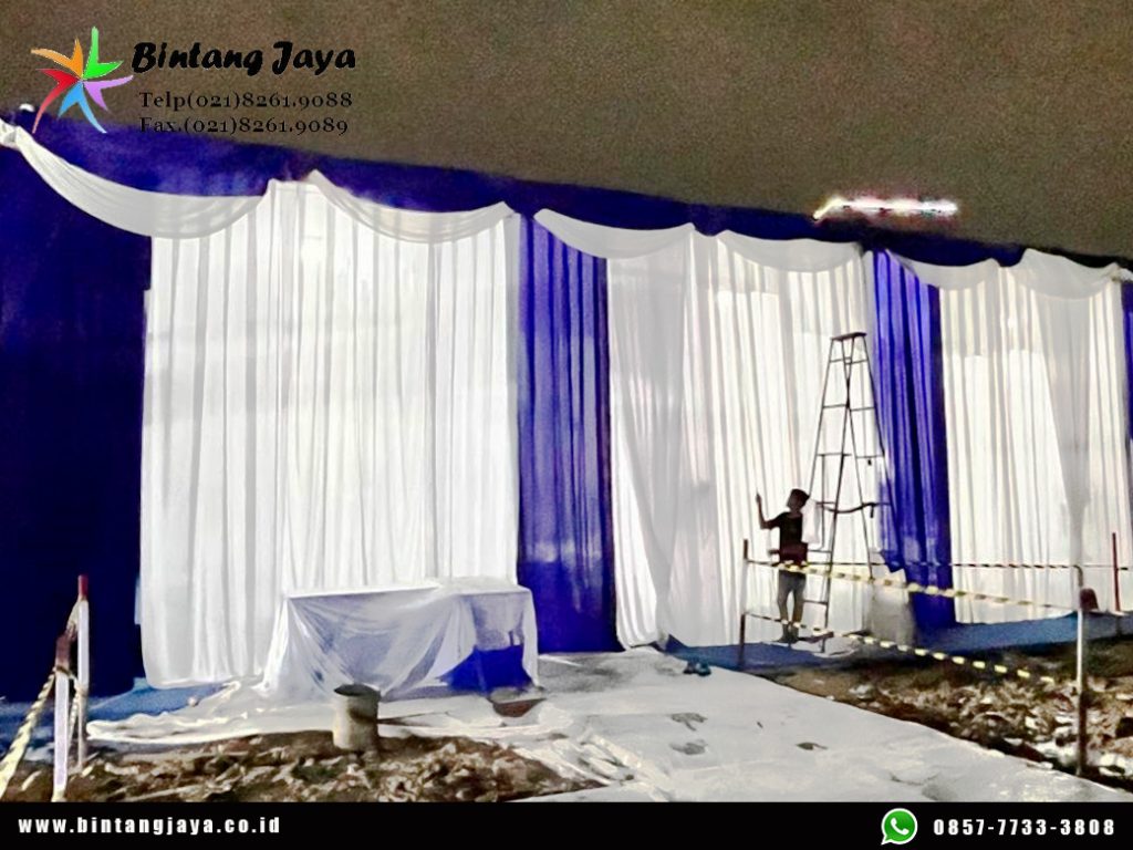 Sewa Tenda Plafon Tirai Biru Putih Cikarang Bekasi