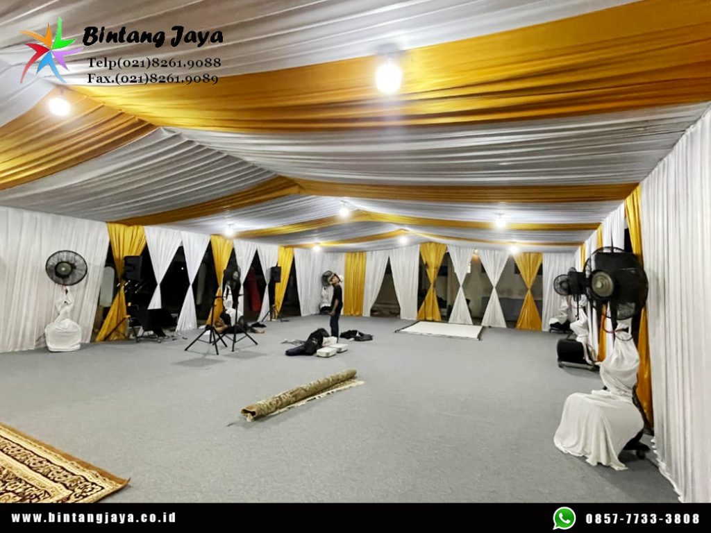Sewa Tenda Hanggar Dekor Serut Putih Gold Jakarta