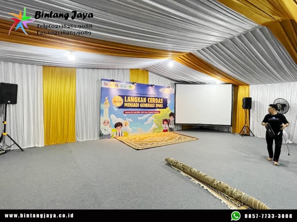 Sewa Tenda Hanggar Dekor Serut Putih Gold Jakarta