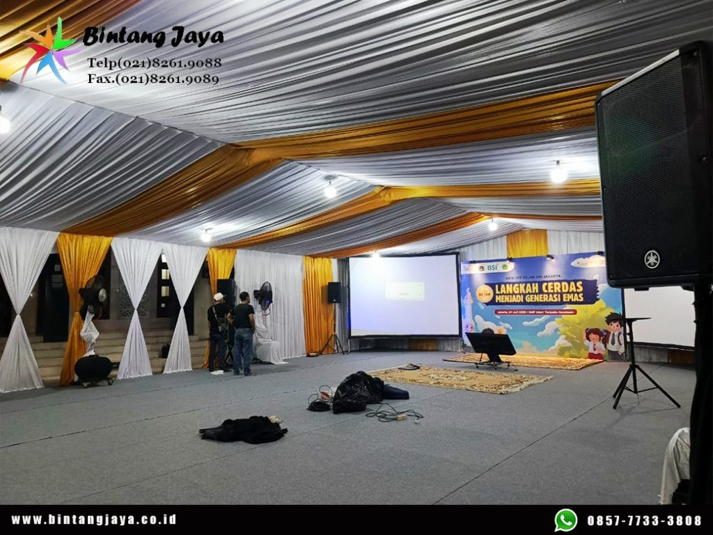 Sewa Tenda Hanggar Dekor Serut Putih Gold Jakarta