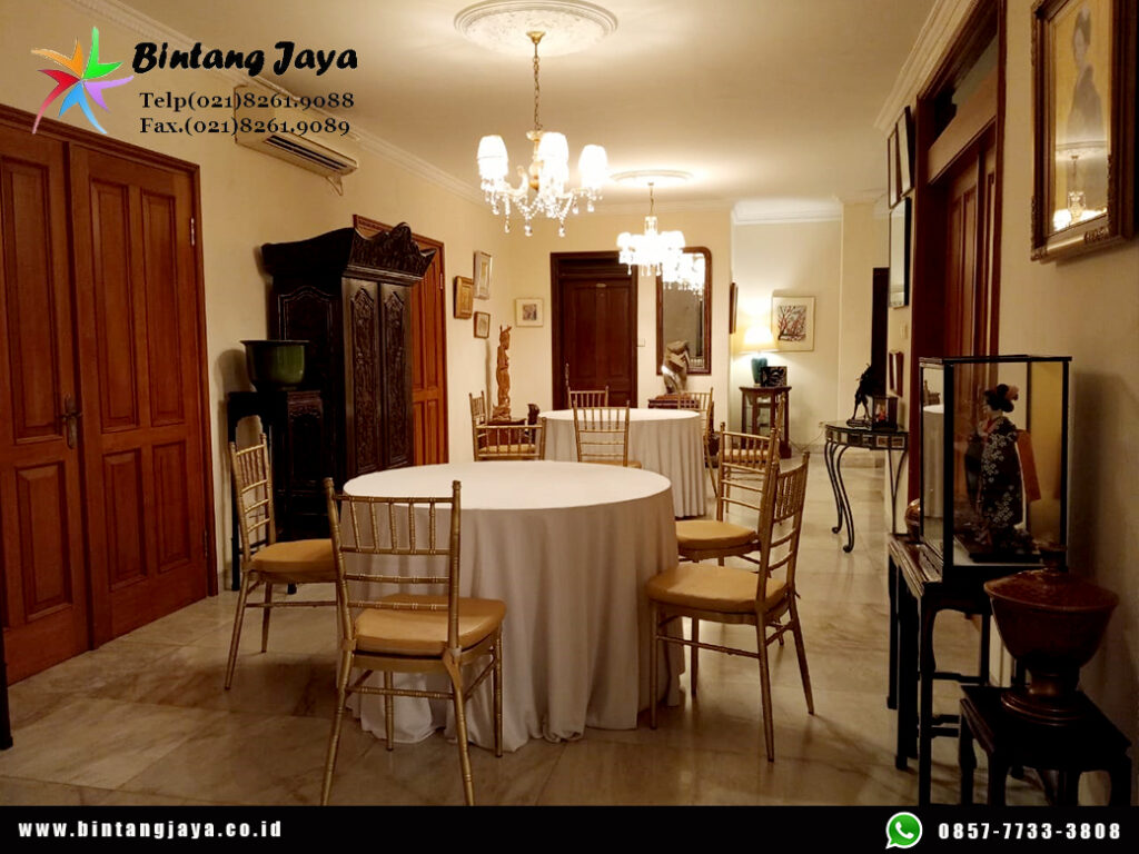 Sewa Round Table Cover Tebar Set Kursi Tiffany Gold Depok