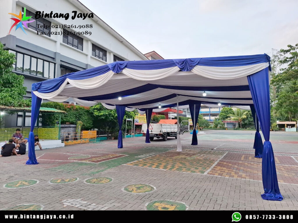 Sewa Tenda Hanggar Dekorasi Serut Biru Putih Event Jakarta