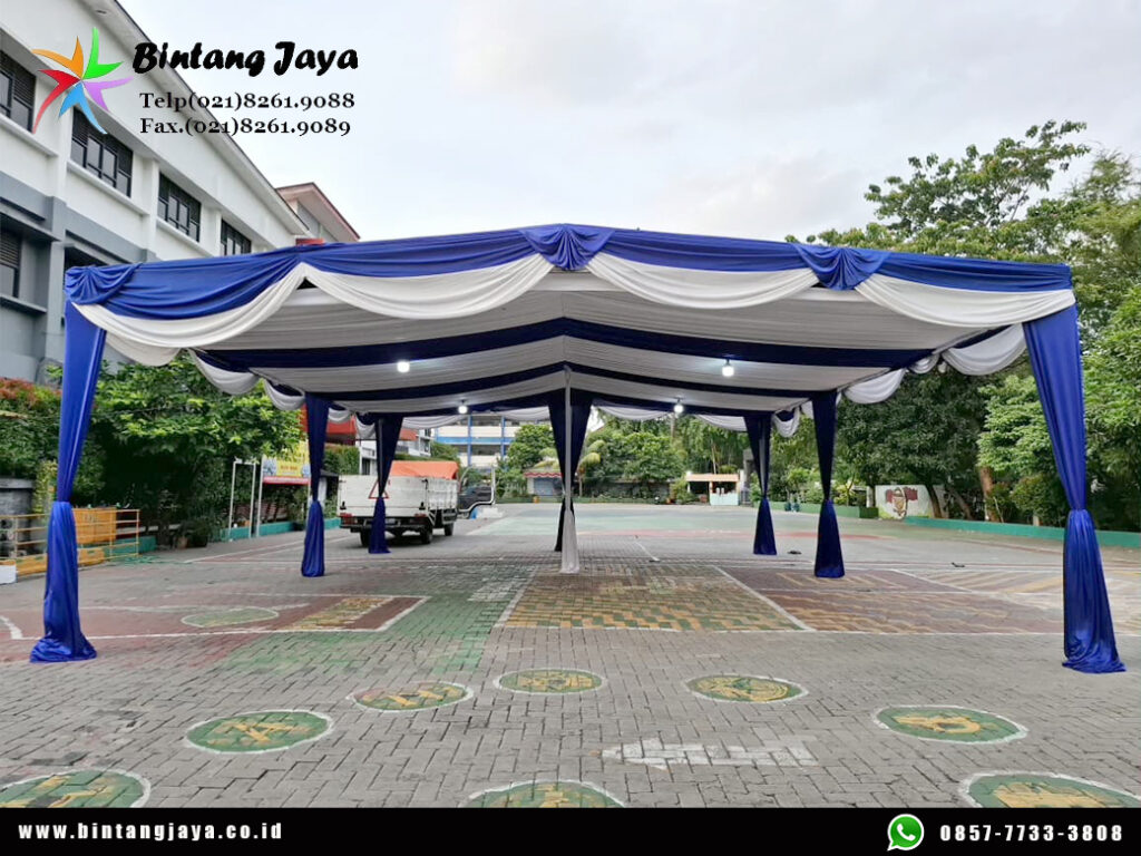 Sewa Tenda Hanggar Dekorasi Serut Biru Putih Event Jakarta