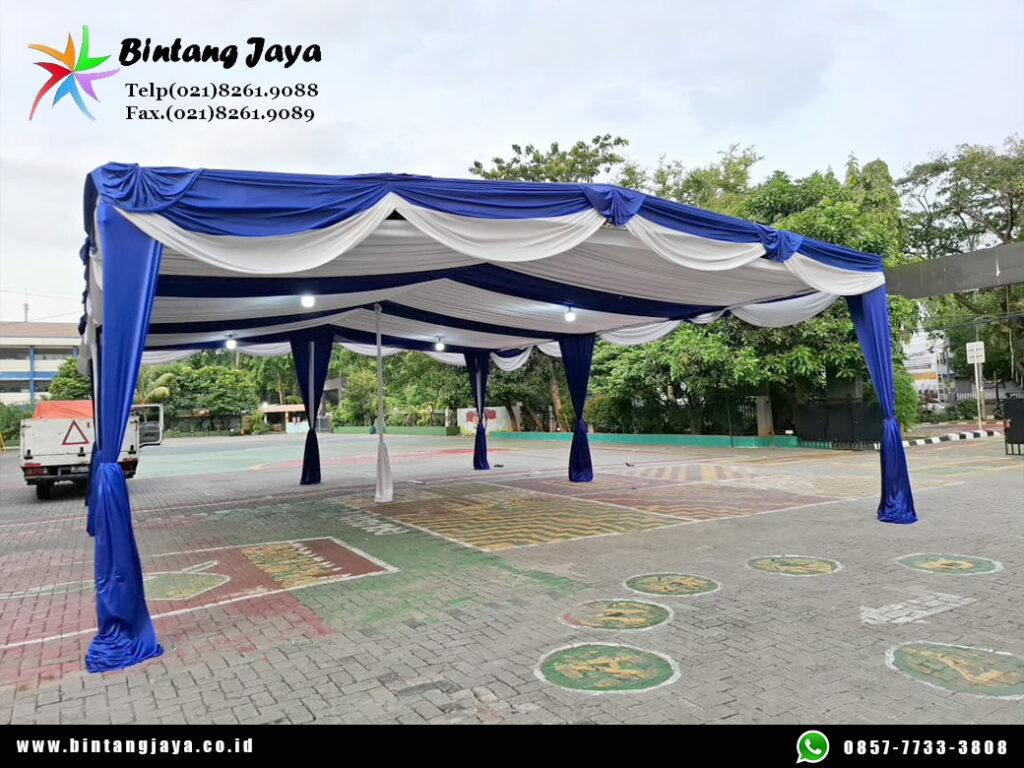 Sewa Tenda Hanggar Dekorasi Serut Biru Putih Event Jakarta
