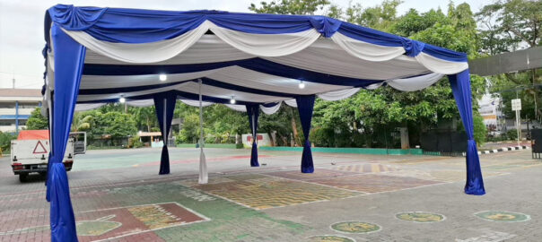 Sewa Tenda Hanggar Dekorasi Serut Biru Putih Event Jakarta