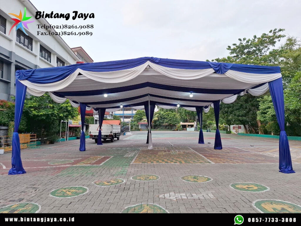 Sewa Tenda Hanggar Dekorasi Serut Biru Putih Event Jakarta