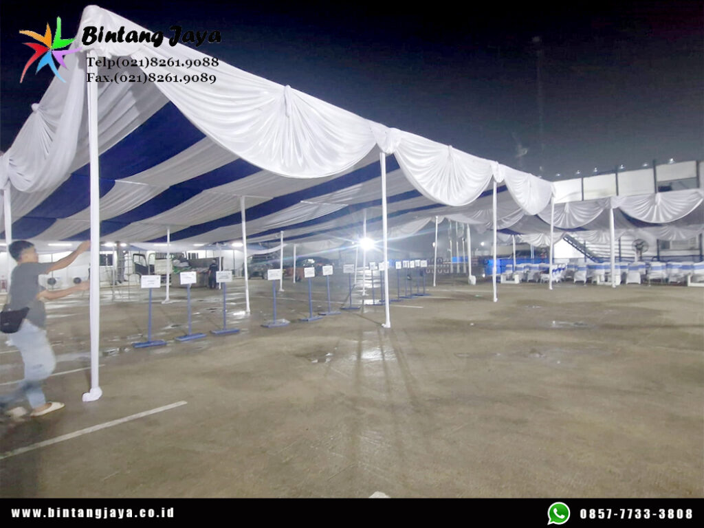 Sewa Tenda Kain Serut Poni Putih Area Cikarang