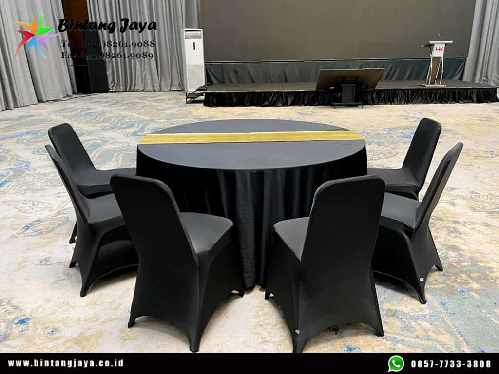 Rental Meja, Kursi Cover Hitam Bersih Wangi Jakarta
