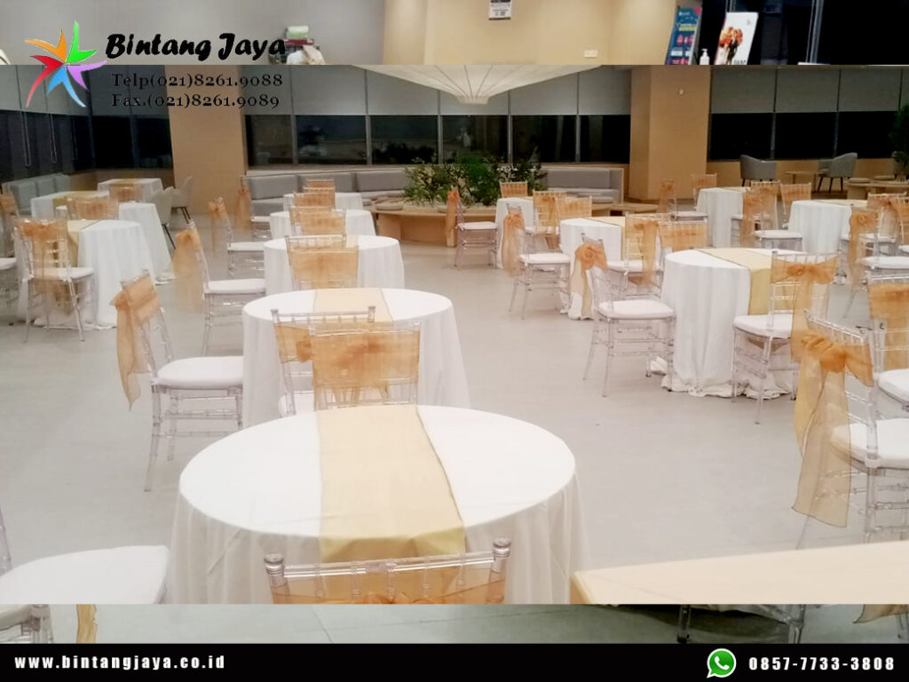 Rental Round Table D90cm, Kursi Acrylic Tiffany Jakarta