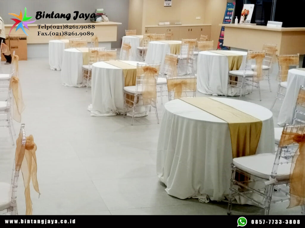 Rental Round Table D90cm, Kursi Acrylic Tiffany Jakarta