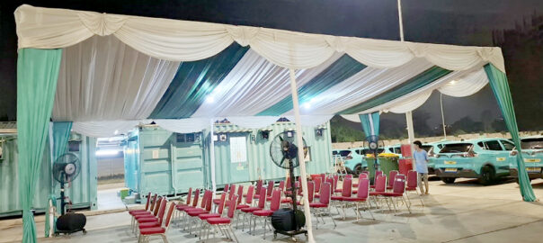 Sewa Tenda Serut Hijau Putih, Kursi Susun Bekasi 087885377555