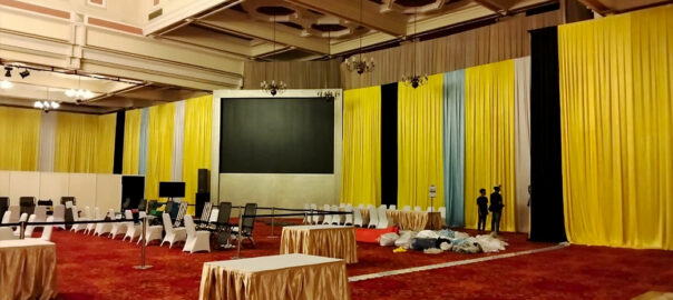 Sewa Tirai Gold Silver Putih Bahan Filamin Jakarta